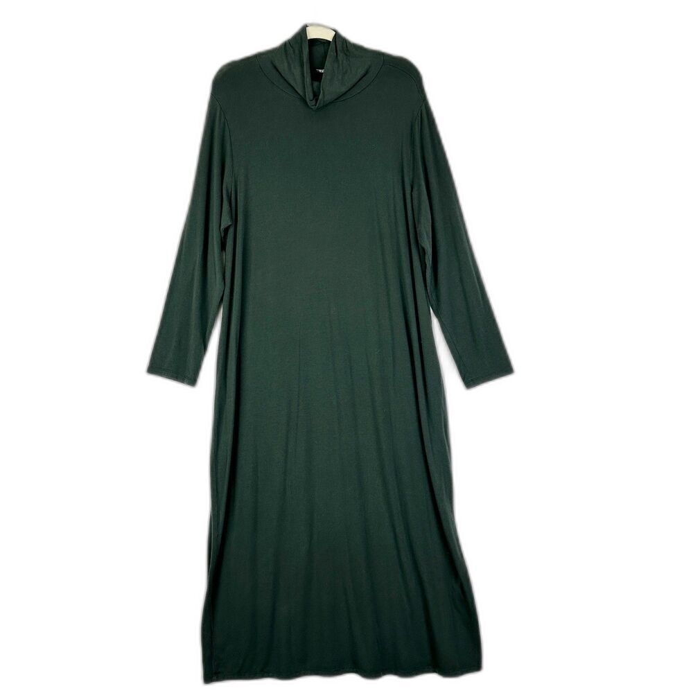 Eileen Fisher Tencel Jersey Knit Turtleneck Midi Dress Size 1X Green Minimalist
